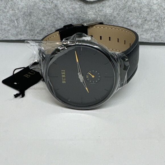 Burei S-6024M Men Black Leather Strap Analog Fashion Minimalist Watch YAY124 - Picture 6 of 12
